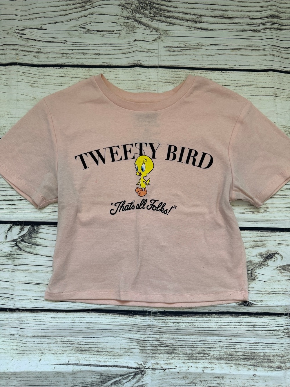 ♡ Looney Tunes Tweety Bird Pink Crop Tee - Classic Cartoon Graphic M
